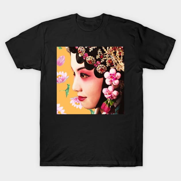 Chinese Opera Star with Lotus Flowers Custard Yellow- Hong Kong Retro T-Shirt by CRAFTY BITCH